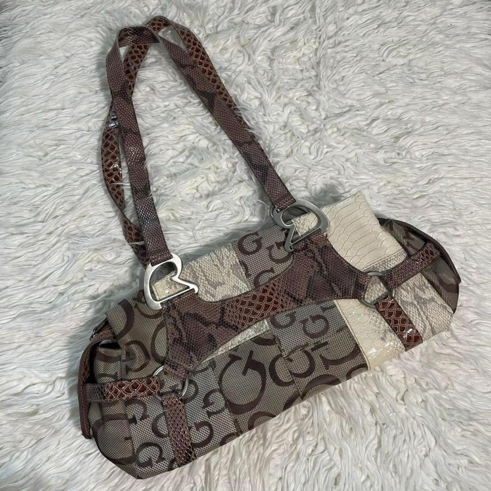 RARE vintage Guess Brown and Cream Shoulder Bag with patchwork